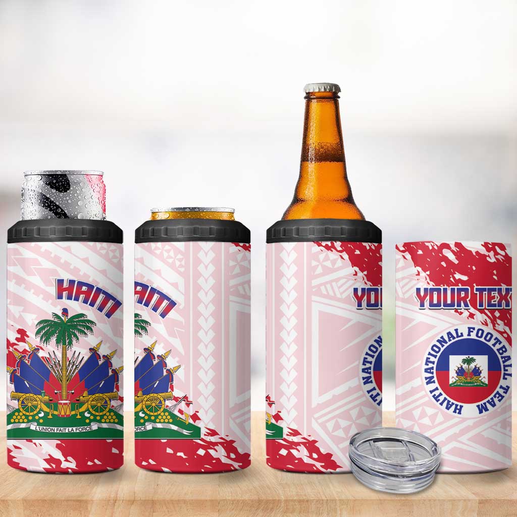 Custom Haiti Football 4 in 1 Can Cooler Tumbler Les Grenadiers Red Grunge Polynesian Tattoo - Wonder Print Shop