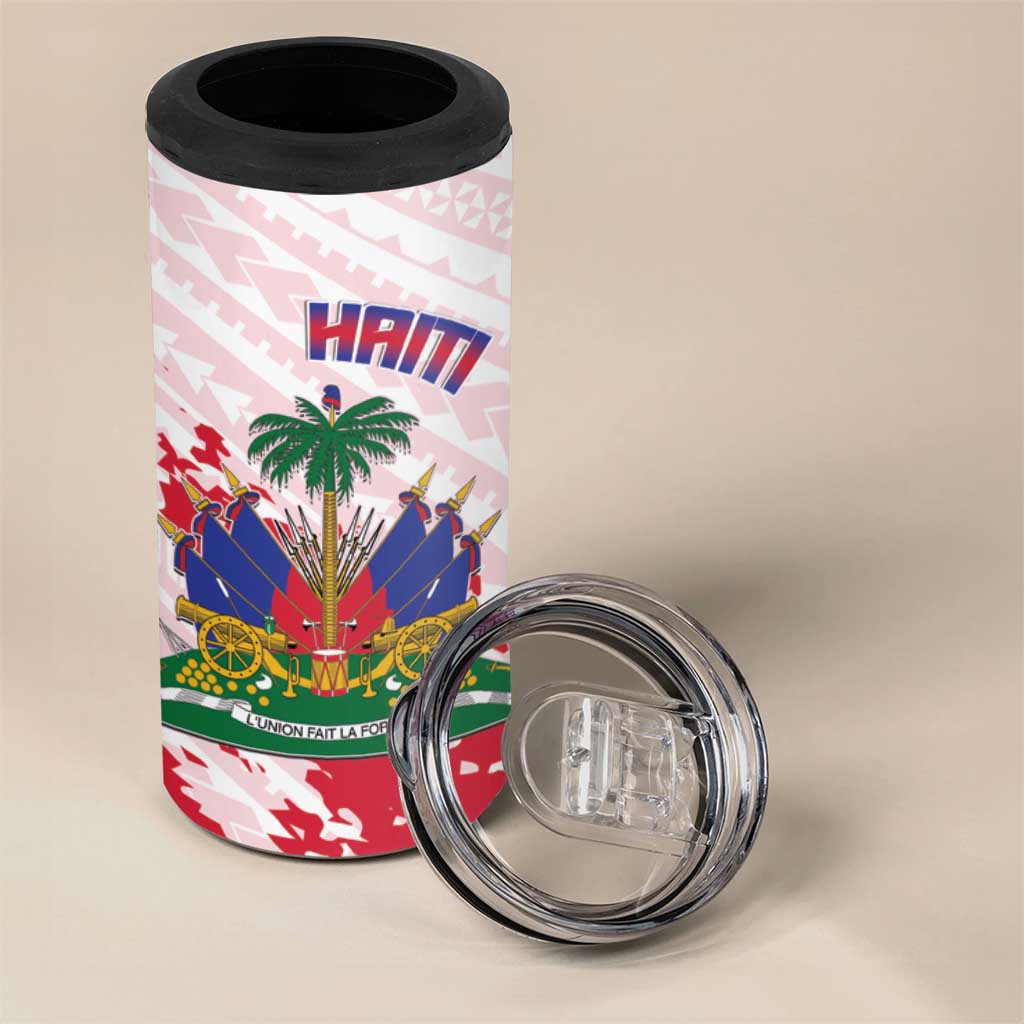 Custom Haiti Football 4 in 1 Can Cooler Tumbler Les Grenadiers Red Grunge Polynesian Tattoo - Wonder Print Shop