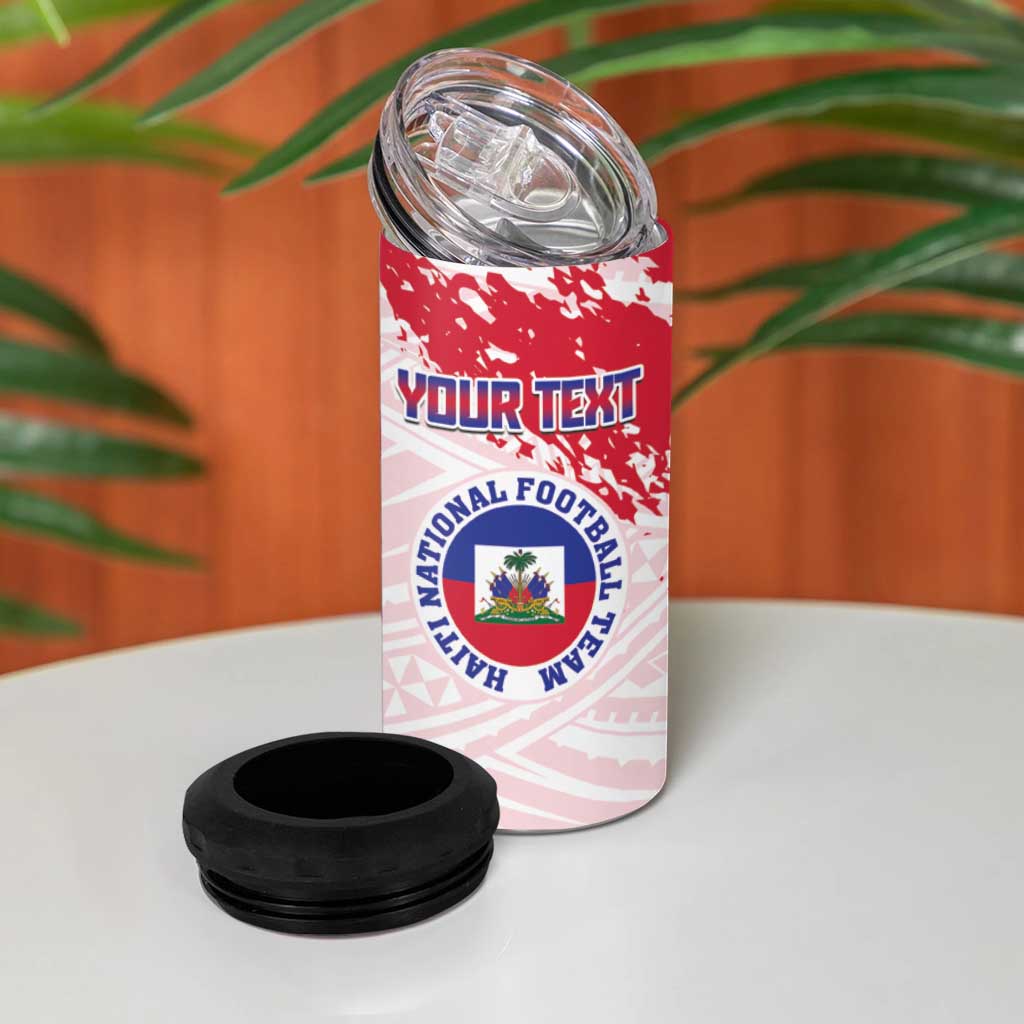 Custom Haiti Football 4 in 1 Can Cooler Tumbler Les Grenadiers Red Grunge Polynesian Tattoo - Wonder Print Shop