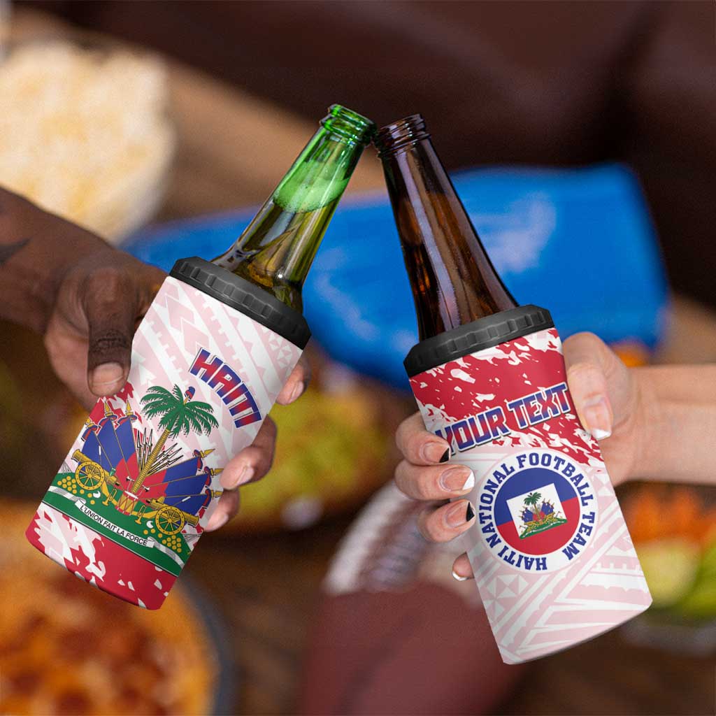 Custom Haiti Football 4 in 1 Can Cooler Tumbler Les Grenadiers Red Grunge Polynesian Tattoo - Wonder Print Shop