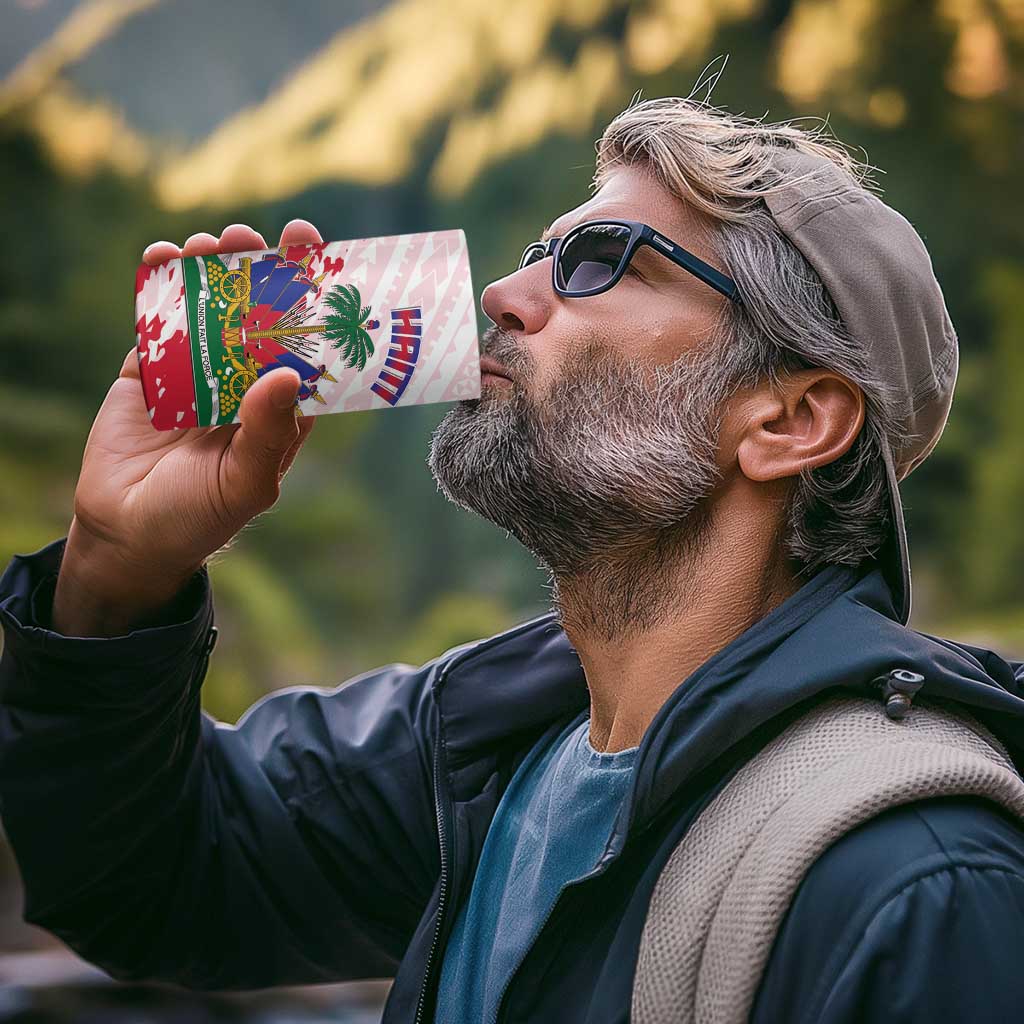 Custom Haiti Football 4 in 1 Can Cooler Tumbler Les Grenadiers Red Grunge Polynesian Tattoo - Wonder Print Shop