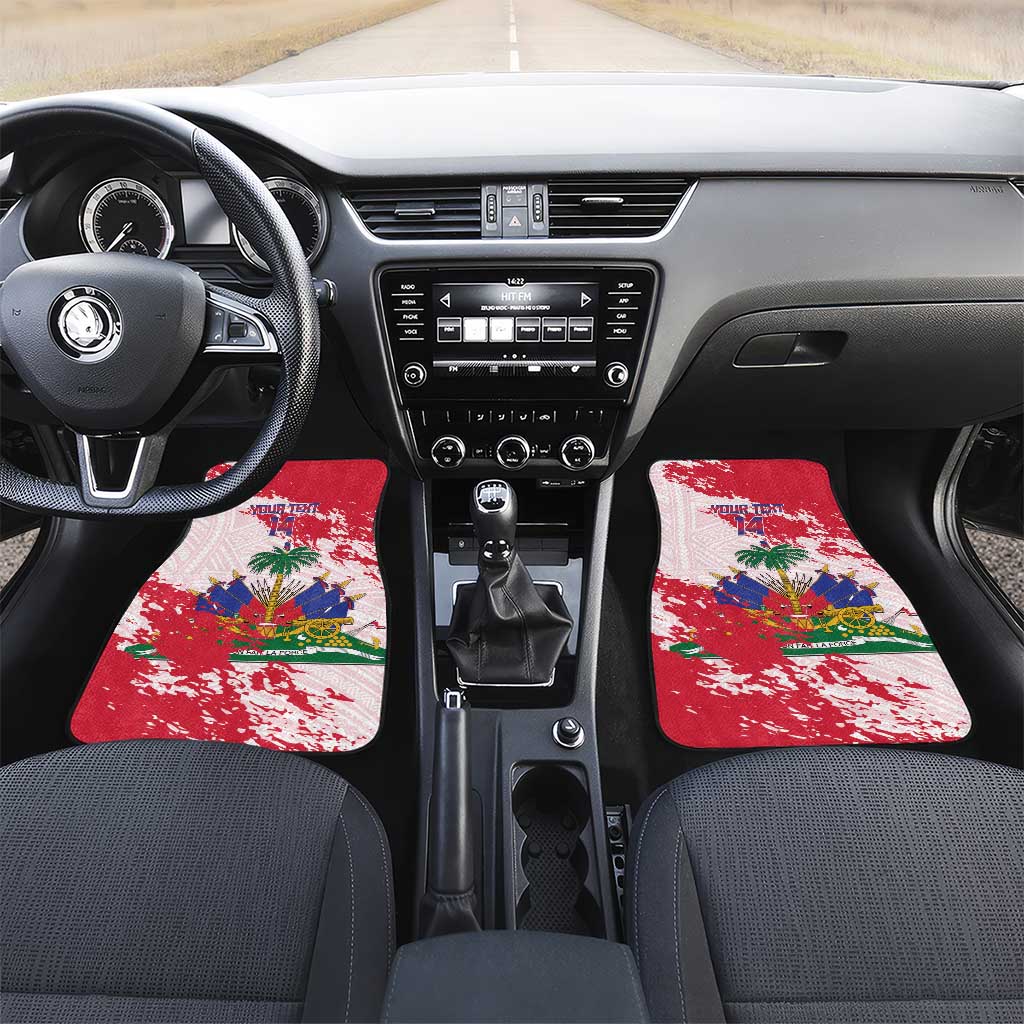 Custom Haiti Football Car Mats Les Grenadiers Red Grunge Polynesian Tattoo - Wonder Print Shop