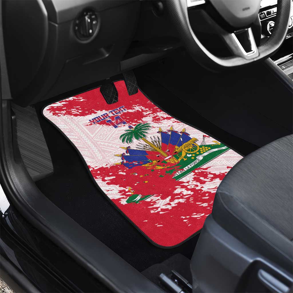 Custom Haiti Football Car Mats Les Grenadiers Red Grunge Polynesian Tattoo - Wonder Print Shop