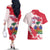 Custom Haiti Football Couples Matching Off The Shoulder Long Sleeve Dress and Hawaiian Shirt Les Grenadiers Red Grunge Polynesian Tattoo - Wonder Print Shop
