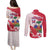 Custom Haiti Football Couples Matching Puletasi and Long Sleeve Button Shirt Les Grenadiers Red Grunge Polynesian Tattoo - Wonder Print Shop