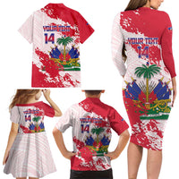 Custom Haiti Football Family Matching Long Sleeve Bodycon Dress and Hawaiian Shirt Les Grenadiers Red Grunge Polynesian Tattoo - Wonder Print Shop