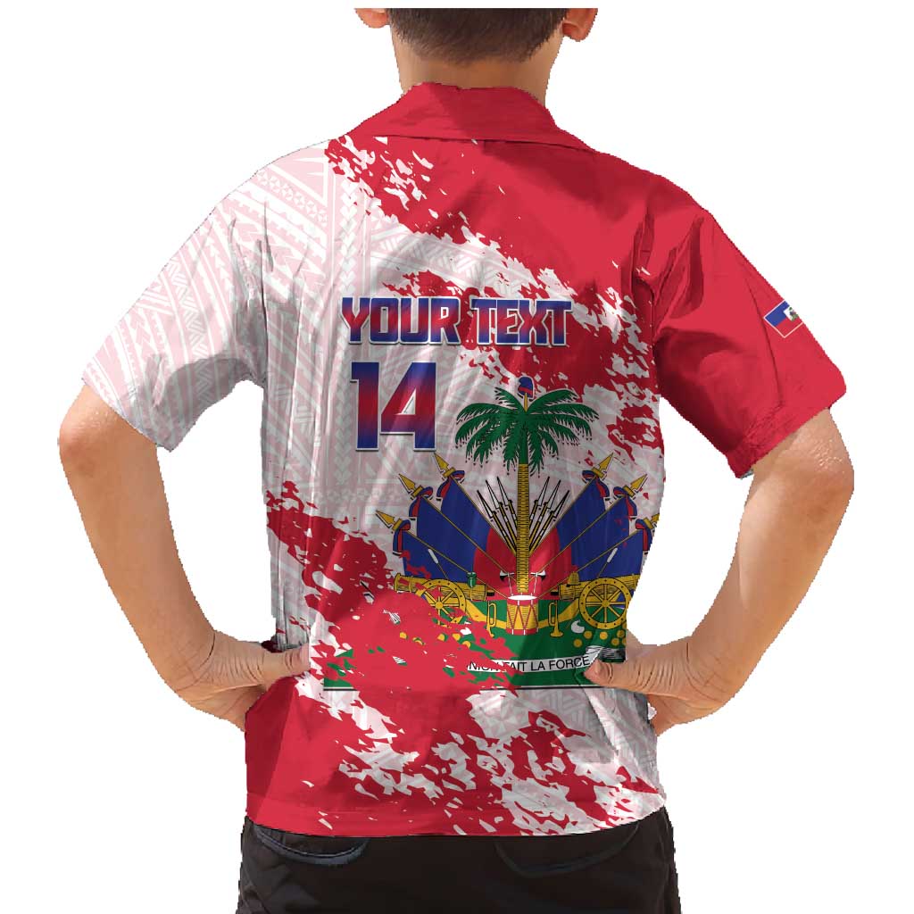 Custom Haiti Football Family Matching Mermaid Dress and Hawaiian Shirt Les Grenadiers Red Grunge Polynesian Tattoo - Wonder Print Shop