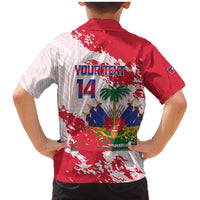 Custom Haiti Football Family Matching Mermaid Dress and Hawaiian Shirt Les Grenadiers Red Grunge Polynesian Tattoo - Wonder Print Shop