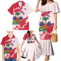 Custom Haiti Football Family Matching Mermaid Dress and Hawaiian Shirt Les Grenadiers Red Grunge Polynesian Tattoo - Wonder Print Shop