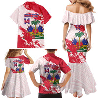 Custom Haiti Football Family Matching Mermaid Dress and Hawaiian Shirt Les Grenadiers Red Grunge Polynesian Tattoo - Wonder Print Shop
