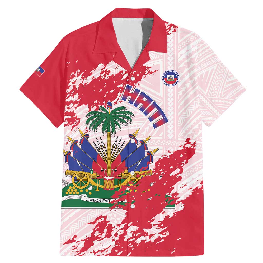 Custom Haiti Football Family Matching Mermaid Dress and Hawaiian Shirt Les Grenadiers Red Grunge Polynesian Tattoo - Wonder Print Shop