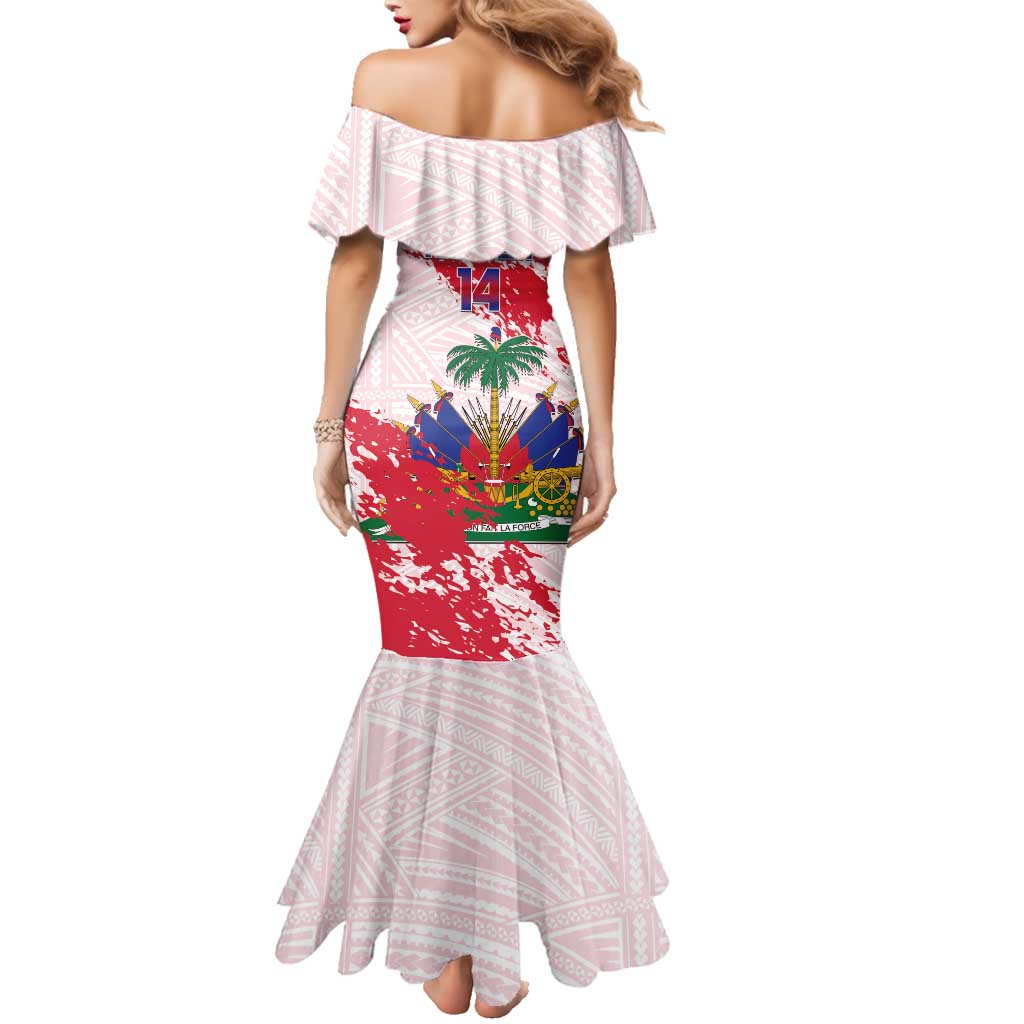 Custom Haiti Football Family Matching Mermaid Dress and Hawaiian Shirt Les Grenadiers Red Grunge Polynesian Tattoo - Wonder Print Shop