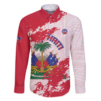 Custom Haiti Football Family Matching Off The Shoulder Long Sleeve Dress and Hawaiian Shirt Les Grenadiers Red Grunge Polynesian Tattoo - Wonder Print Shop