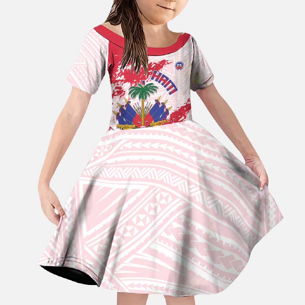 Custom Haiti Football Family Matching Off Shoulder Maxi Dress and Hawaiian Shirt Les Grenadiers Red Grunge Polynesian Tattoo - Wonder Print Shop