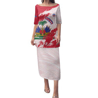 Custom Haiti Football Family Matching Puletasi and Hawaiian Shirt Les Grenadiers Red Grunge Polynesian Tattoo - Wonder Print Shop