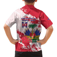 Custom Haiti Football Family Matching Short Sleeve Bodycon Dress and Hawaiian Shirt Les Grenadiers Red Grunge Polynesian Tattoo - Wonder Print Shop