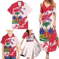 Custom Haiti Football Family Matching Summer Maxi Dress and Hawaiian Shirt Les Grenadiers Red Grunge Polynesian Tattoo - Wonder Print Shop