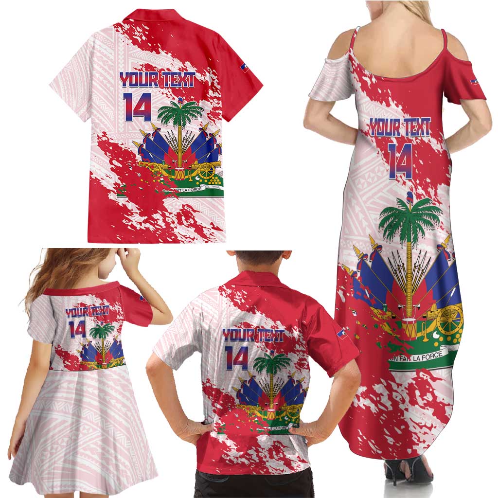 Custom Haiti Football Family Matching Summer Maxi Dress and Hawaiian Shirt Les Grenadiers Red Grunge Polynesian Tattoo - Wonder Print Shop