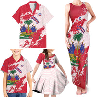 Custom Haiti Football Family Matching Tank Maxi Dress and Hawaiian Shirt Les Grenadiers Red Grunge Polynesian Tattoo - Wonder Print Shop