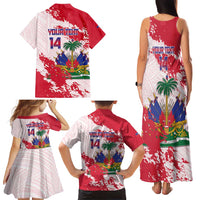Custom Haiti Football Family Matching Tank Maxi Dress and Hawaiian Shirt Les Grenadiers Red Grunge Polynesian Tattoo - Wonder Print Shop