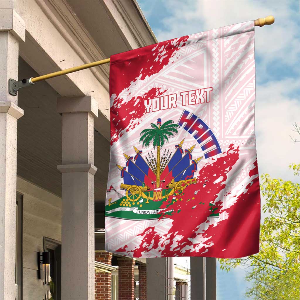 Custom Haiti Football Garden Flag Les Grenadiers Red Grunge Polynesian Tattoo - Wonder Print Shop