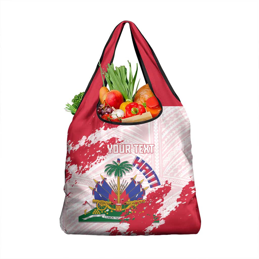 Custom Haiti Football Grocery Bag Les Grenadiers Red Grunge Polynesian Tattoo - Wonder Print Shop