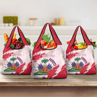 Custom Haiti Football Grocery Bag Les Grenadiers Red Grunge Polynesian Tattoo - Wonder Print Shop