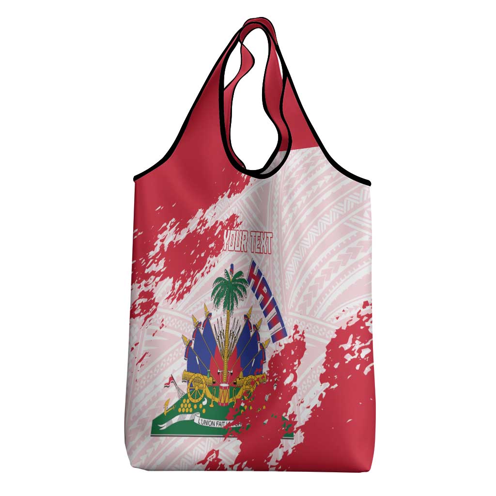 Custom Haiti Football Grocery Bag Les Grenadiers Red Grunge Polynesian Tattoo - Wonder Print Shop