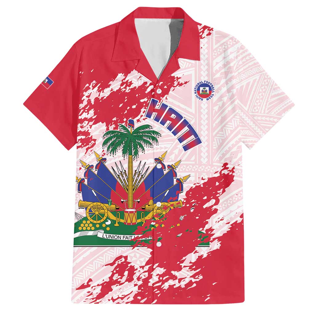 Custom Haiti Football Hawaiian Shirt Les Grenadiers Red Grunge Polynesian Tattoo - Wonder Print Shop