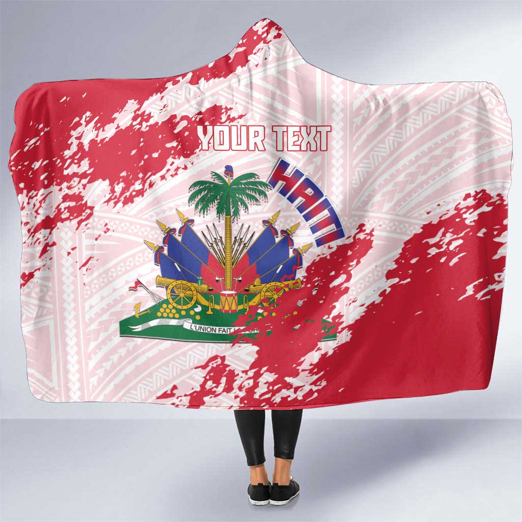 Custom Haiti Football Hooded Blanket Les Grenadiers Red Grunge Polynesian Tattoo - Wonder Print Shop