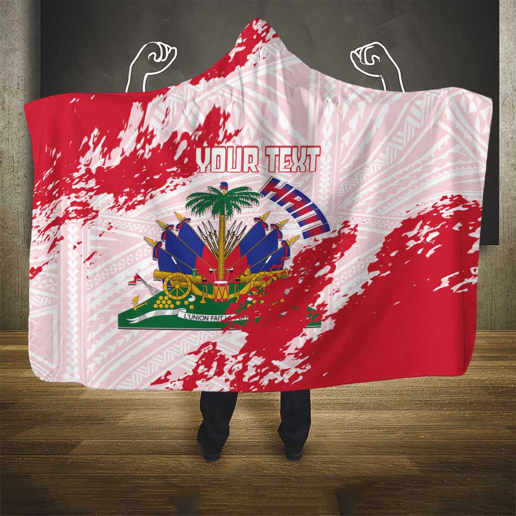 Custom Haiti Football Hooded Blanket Les Grenadiers Red Grunge Polynesian Tattoo - Wonder Print Shop