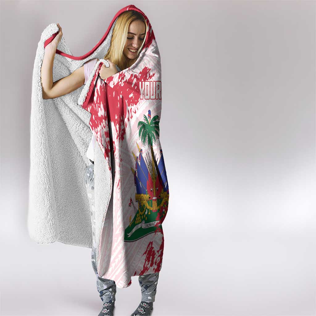 Custom Haiti Football Hooded Blanket Les Grenadiers Red Grunge Polynesian Tattoo - Wonder Print Shop