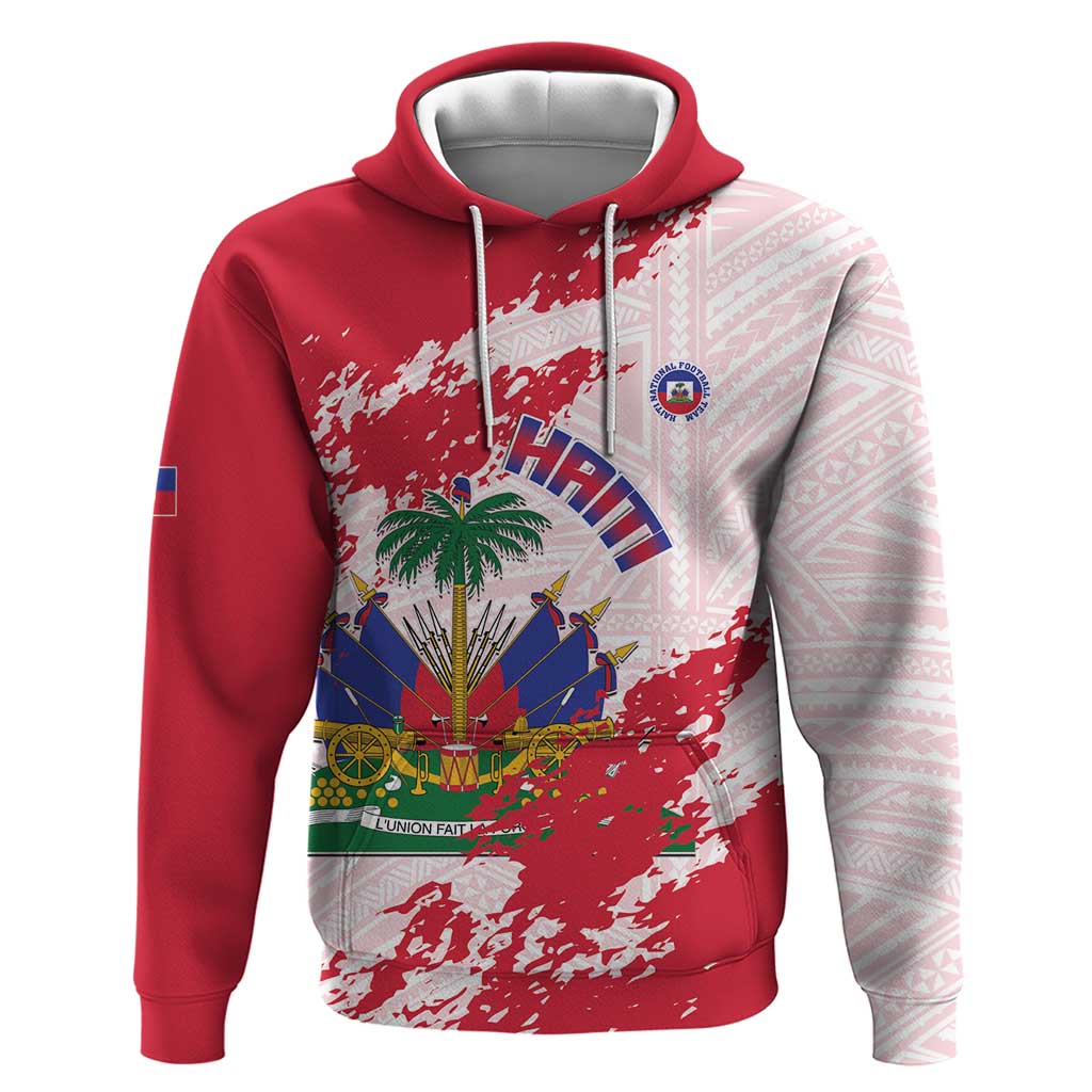 Custom Haiti Football Hoodie Les Grenadiers Red Grunge Polynesian Tattoo - Wonder Print Shop