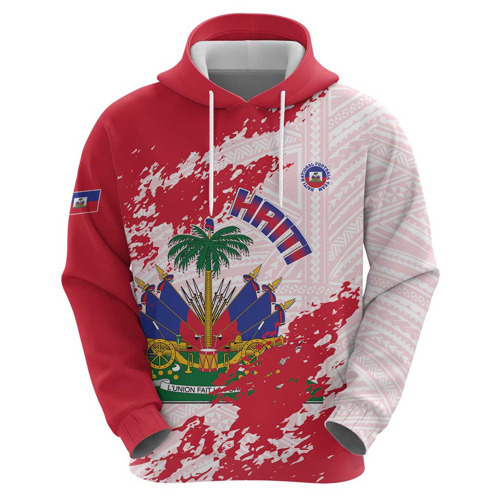 Custom Haiti Football Hoodie Les Grenadiers Red Grunge Polynesian Tattoo - Wonder Print Shop