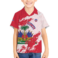 Custom Haiti Football Kid Hawaiian Shirt Les Grenadiers Red Grunge Polynesian Tattoo - Wonder Print Shop