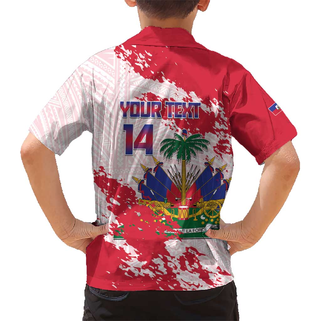 Custom Haiti Football Kid Hawaiian Shirt Les Grenadiers Red Grunge Polynesian Tattoo - Wonder Print Shop