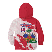 Custom Haiti Football Kid Hoodie Les Grenadiers Red Grunge Polynesian Tattoo - Wonder Print Shop