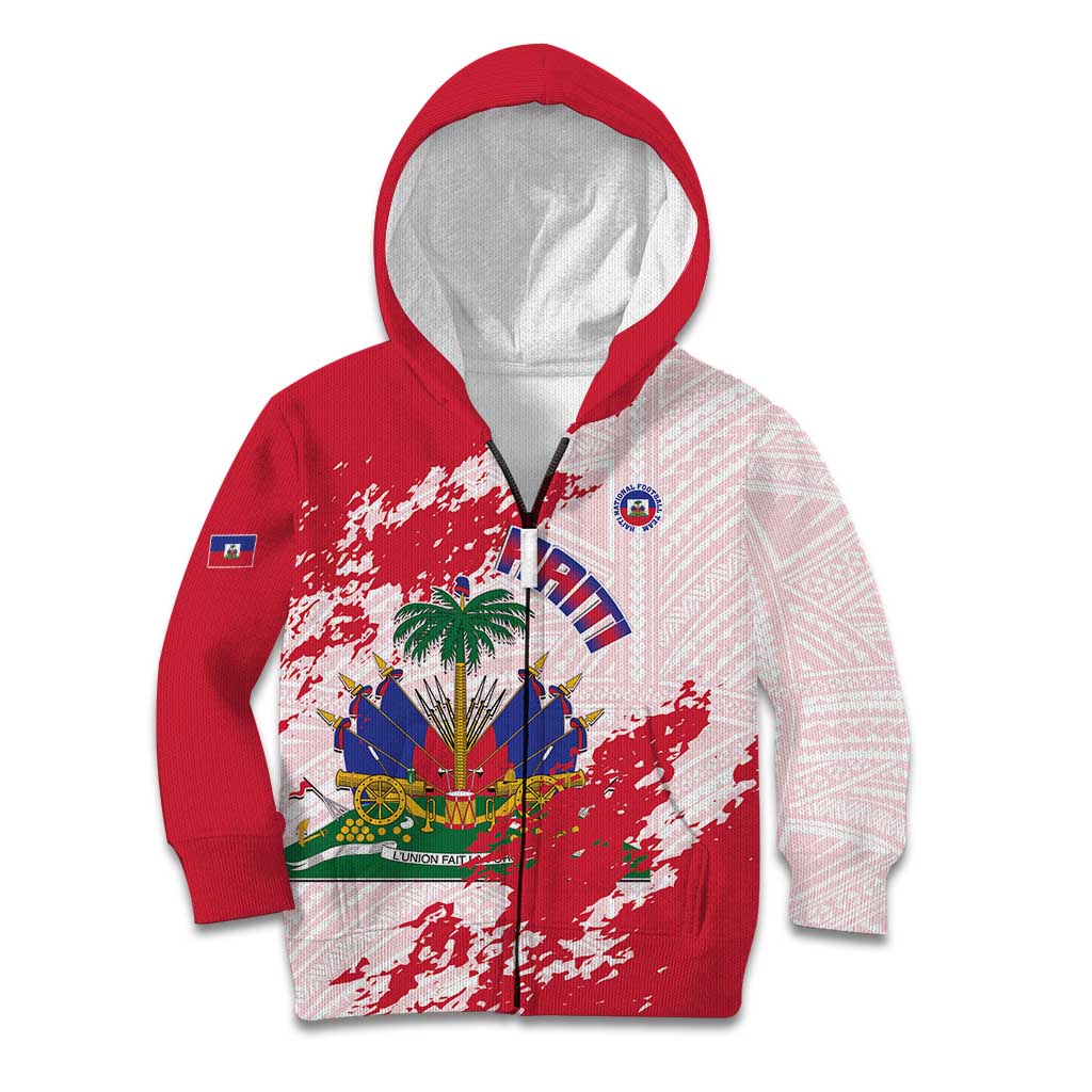 Custom Haiti Football Kid Hoodie Les Grenadiers Red Grunge Polynesian Tattoo - Wonder Print Shop