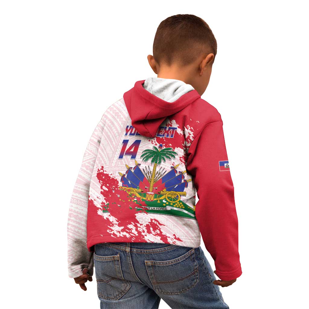 Custom Haiti Football Kid Hoodie Les Grenadiers Red Grunge Polynesian Tattoo - Wonder Print Shop