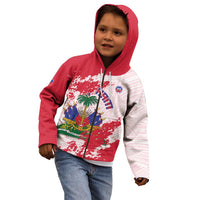 Custom Haiti Football Kid Hoodie Les Grenadiers Red Grunge Polynesian Tattoo - Wonder Print Shop
