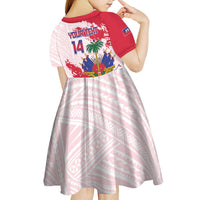 Custom Haiti Football Kid Short Sleeve Dress Les Grenadiers Red Grunge Polynesian Tattoo - Wonder Print Shop