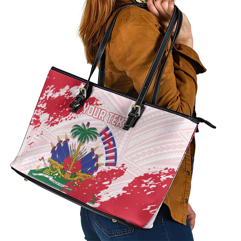 Custom Haiti Football Leather Tote Bag Les Grenadiers Red Grunge Polynesian Tattoo - Wonder Print Shop