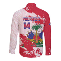 Custom Haiti Football Long Sleeve Button Shirt Les Grenadiers Red Grunge Polynesian Tattoo - Wonder Print Shop