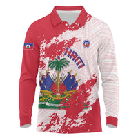 Custom Haiti Football Long Sleeve Polo Shirt Les Grenadiers Red Grunge Polynesian Tattoo - Wonder Print Shop