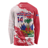Custom Haiti Football Long Sleeve Shirt Les Grenadiers Red Grunge Polynesian Tattoo - Wonder Print Shop