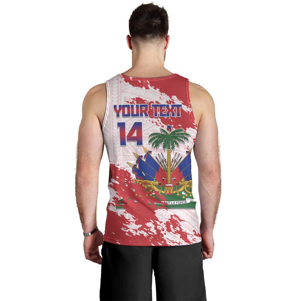 Custom Haiti Football Men Tank Top Les Grenadiers Red Grunge Polynesian Tattoo - Wonder Print Shop
