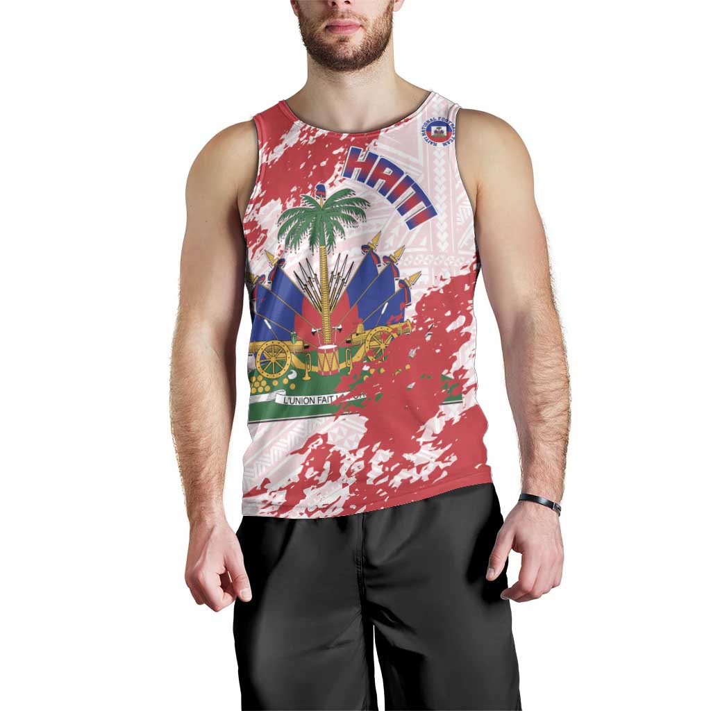 Custom Haiti Football Men Tank Top Les Grenadiers Red Grunge Polynesian Tattoo - Wonder Print Shop