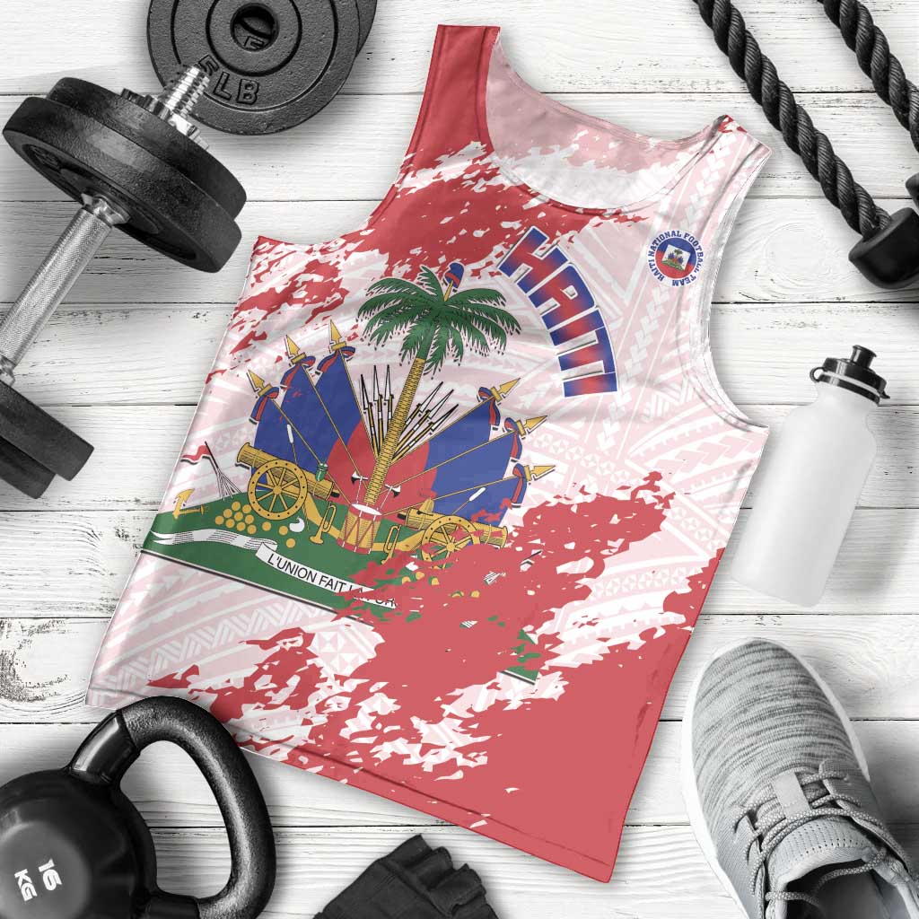 Custom Haiti Football Men Tank Top Les Grenadiers Red Grunge Polynesian Tattoo - Wonder Print Shop