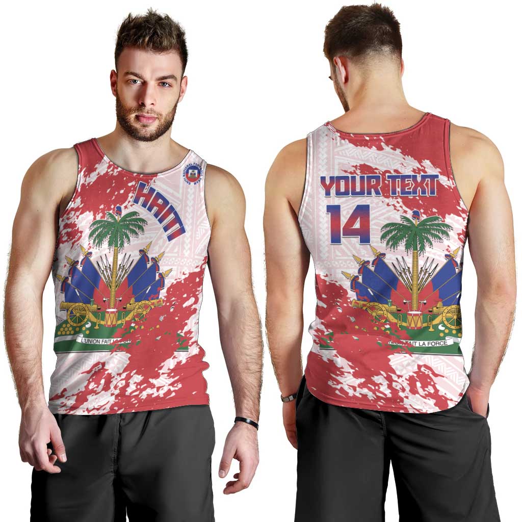 Custom Haiti Football Men Tank Top Les Grenadiers Red Grunge Polynesian Tattoo - Wonder Print Shop