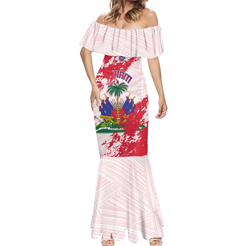 Custom Haiti Football Mermaid Dress Les Grenadiers Red Grunge Polynesian Tattoo - Wonder Print Shop